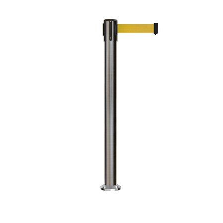 MONTOUR LINE Stanchion Belt Barrier Fixed Base Sat.Steel Post 14ft.Yellow Belt MX650F-SS-YW-140